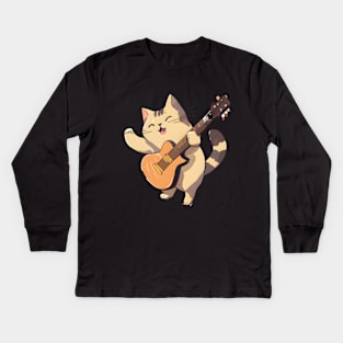 Cat Playing Guitar Kids Long Sleeve T-Shirt